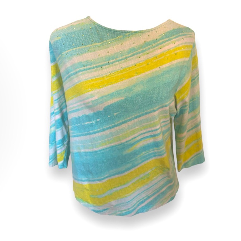 Ruby Rd Favorites XL Top Light Blue Green Rhinestone 3/4 Sleeves